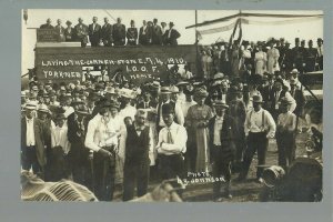 York NEBRASKA RPPC 1910 LAYING CORNERSTONE Orphans ORPHANAGE I.O.O.F. Oddfellows