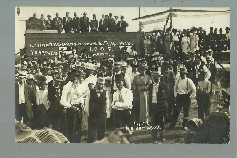 York NEBRASKA RPPC 1910 LAYING CORNERSTONE Orphans ORPHANAGE I.O.O.F. Oddfellows