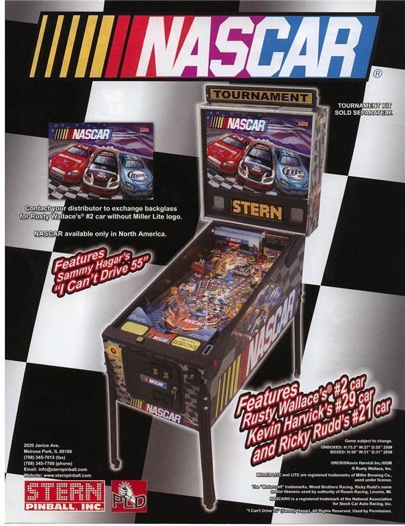 Nascar Pinball FLYER Original 2005 Race Car Driving Vintage Retro Promo
