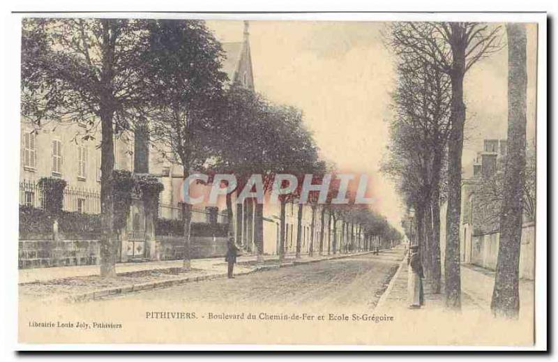 Pithiviers Postcard Old railway Boulevard and School St Gregoire