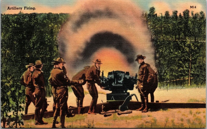 VINTAGE POSTCARD ARTILLERY FIRING - UNITED STATES MILITARY WORLD WAR II