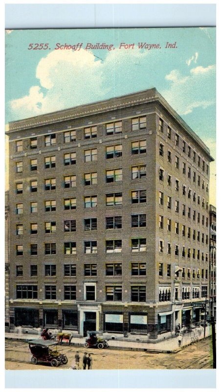 1911 Schoaff Building Cars Street View Fort Wayne Indiana IN Antique Postcard