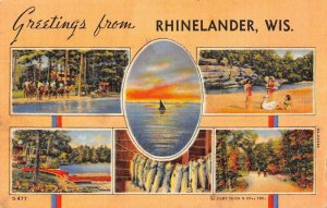 Rhinelander Wisconsin Greetings From scenic views linen antique pc ZC548792