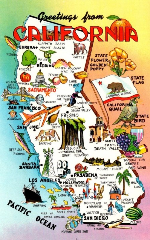 Map Of California With Greetings