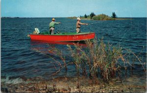 Greetings from Courtenay BC Fishermen in Red Boat Fishing Postcard G60