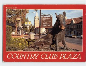 Postcard Wild Boar Good Luck Statue, Country Club Plaza, Kansas City, Missouri