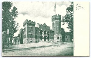 Armory Gloversville New York Historical Building Landmark Roadway View Postcard