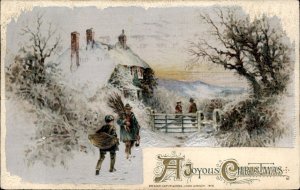 Christmas Wintry Farm Scene #4 Embossed WINSCH c1900-20s Vintage Postcard