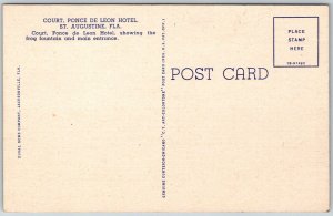 St. Augustine Florida 1940s Postcard Court Ponce De Leon Hotel