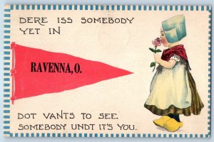 1913 Ravenna Ohio OH Vintage Postcard Dere Iss Somebody Pennant Dutch Kid Posted