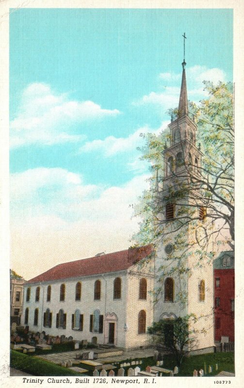 Vintage Postcard 1941 Trinity Church Newport Rhode Island American Art Post Card
