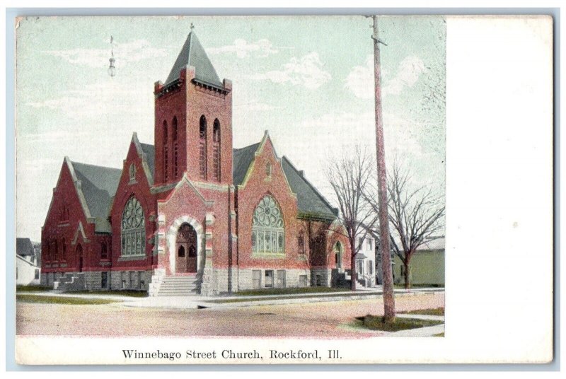 Rockford Illinois IL Postcard Winnebago Street Church Scene Street c1910's