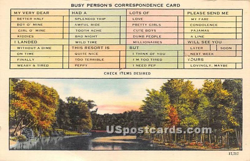 Busy Person's Correspondence Card - Monticello, New York