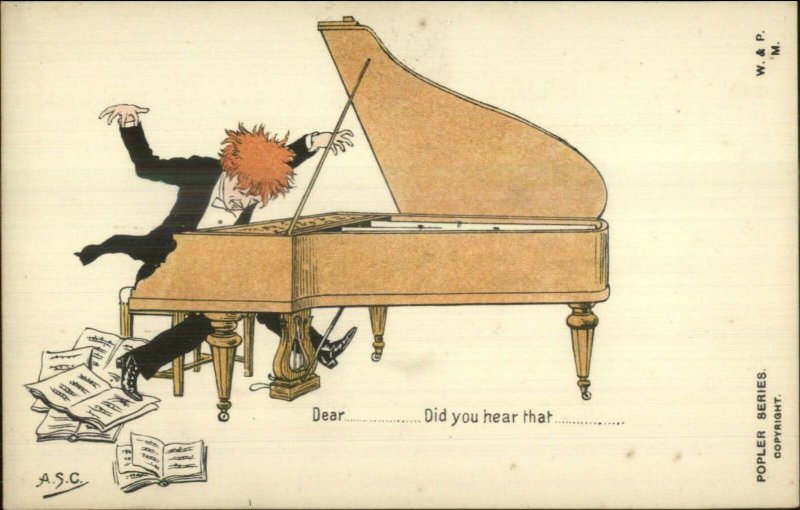 Composer Virtuoso Man Red Hair at Piano c1905 Postcard POPLER SERIES