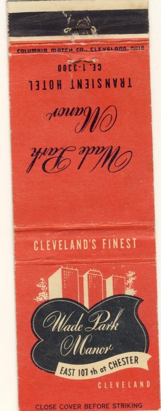 Vintage Cleveland, Ohio/OH Match Cover, Wade Park Manor