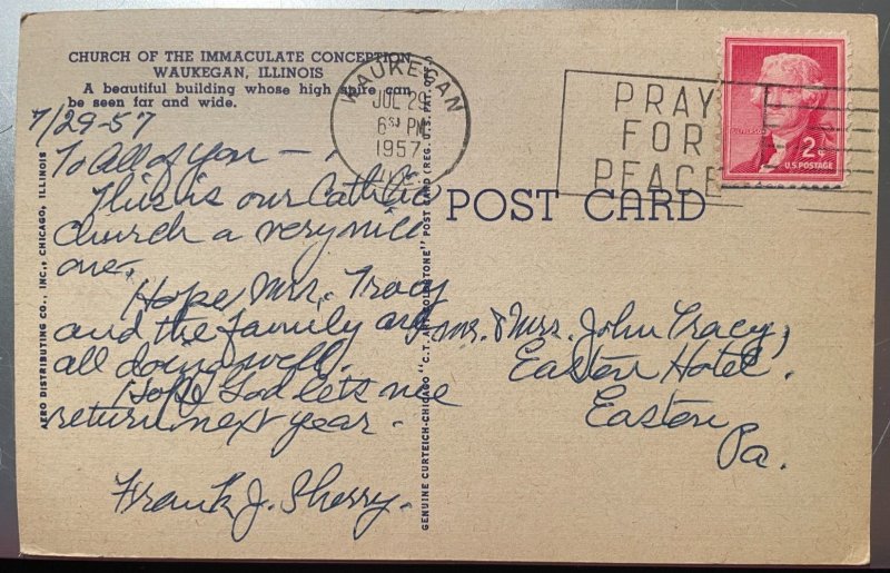 Vintage Postcard 1957 Church of the Immaculate Conception, Waukegan, Illinois IL