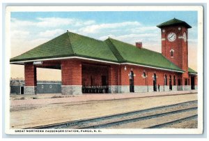 c1920's Great Northern Passenger Station Train Depot Fargo North Dakota Postcard
