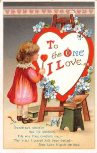 To The One I Love little boy heart on easel by Clapsaddle antique pc ZC548907