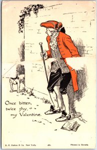 VINTAGE POSTCARD ONCE BITTEN TWICE SHY MY VALENTINE EARLY HUMOR [paper smudge]