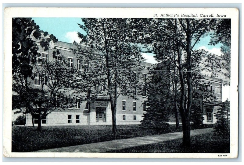 c1920's St. Anthony's Hospital Building Trees Pathways Carroll Iowa IA Postcard