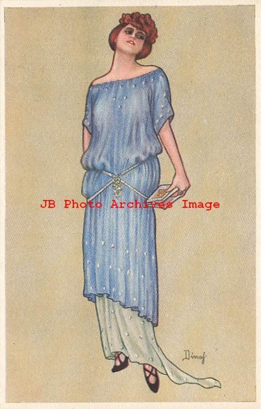 Set of 6 Postcards, Dinaf, URS No 452,Women Wearing Fancy Art Deco Fashion Dress