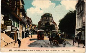 CPA AK AIX-les-BAINS Rues de Geneve et du Casino TRAM VAPEUR (977409)