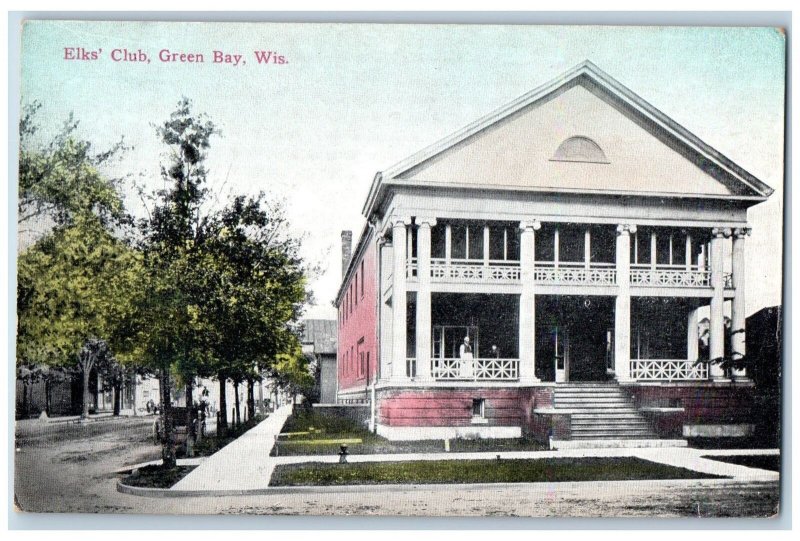 Green Bay Wisconsin WI Postcard Elk's Church Exterior Roadside c1910's Antique