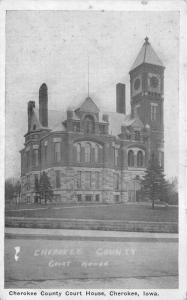 Cherokee Iowa~Cherokee County Court House~Small Evergreen Trees in Yard~1920s PC