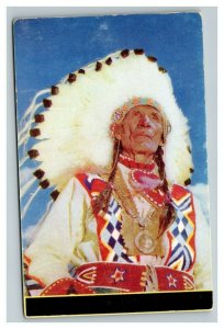 Vintage 1950's Postcard Native American Indian Chief Headdress Traditional Dress