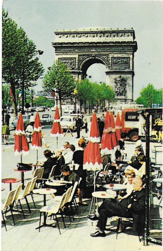 Sidewalk Cafe on Champs Elysees With Arc de Triomphe Paris France