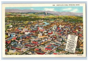 Vintage Bird's Eye View Spokane Washington. Postcard F93S