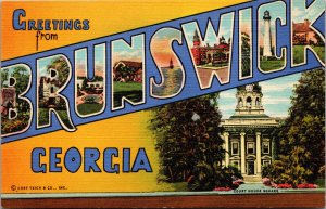 Vtg 1940s Large Letter Greetings Brunswick Georgia GA Unused Linen Postcard