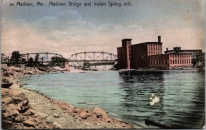 Vtg 1910s Madison Bridge and Indian Spring Mill Madison Maine ME Postcard