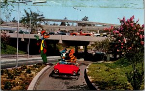 RARE Anaheim California 1969 Postcard Tomorrowland Autopia Donald & Mickey Mouse