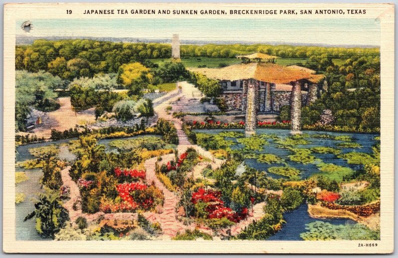 Japanese Tea Garden & Sunken Garden Breckenridge Park San Antonio Texas Postcard