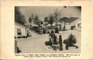 Vtg Postcard - Lorain OH Ohio Vian's On Lake Erie Fine Cabins and Bathing Beach