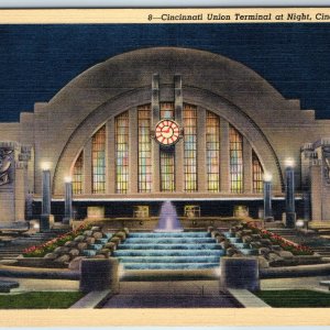 1933 Cincinnati Ohio Union Terminal at Night Nice Linen Teich Union News PC A207