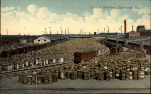 Savannah Georgia GA Cotton Wharves Freight Trains Agriculture c1910 Postcard