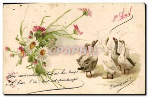 Old Postcard Geese Flowers