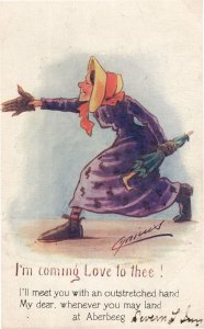 Crazy Lady Wanting A Date Aberbeeg Wales Old Comic Postcard