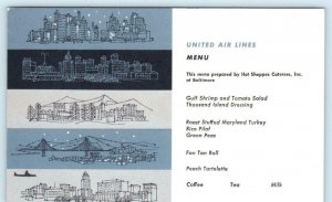 UNITED AIR LINES MENU Airlines CITY SKYLINES Hot Shoppes Caterers  Postcard