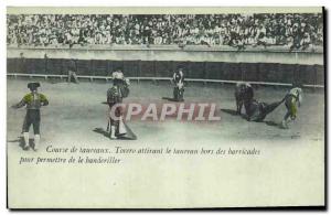 Old Postcard Bullfight Bullfight Torero attracting the bull outside the barri...