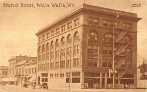 Walla Walla Washington Grand Hotel Street View Antique Postcard K15753