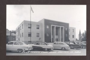 RPPC CRESTON IOWA DOWNTOWN COURT HOUSE OLD CARS REAL PHOTO POSTCARD