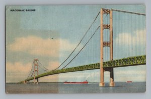 Mackinac Bridge Facts on Back Michigan Postcard 