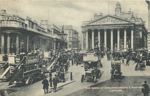 Postcard England London The Bank of England Royal Exchange carriage tram bus