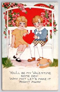 Valentine Children With Heart You'll Be My Valentine Some Day Postcard C42