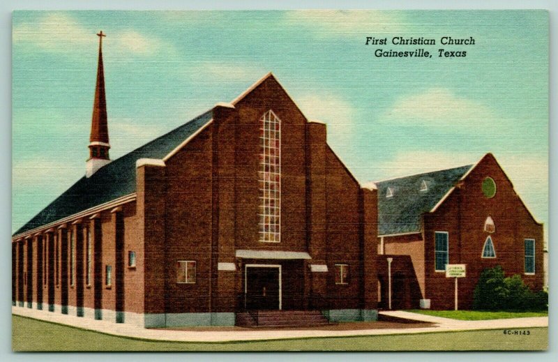 Gainesville Texas~First Christian Church~Breezeway Connects Annex~1955 Linen PC