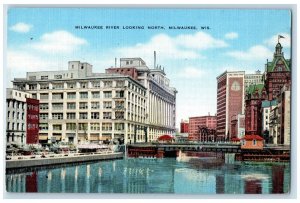 c1940 Milwaukee River Looking North Buildings Milwaukee Wisconsin WI Postcard