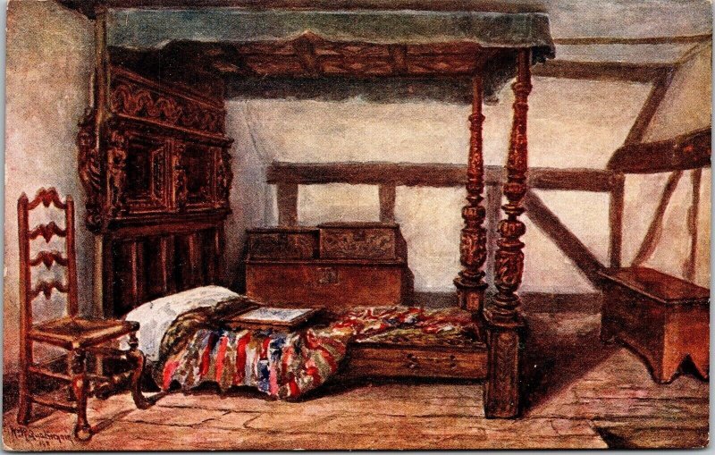 Bedroom Anne Hathaway Cottage Postcard UNP Unused Antique DB 